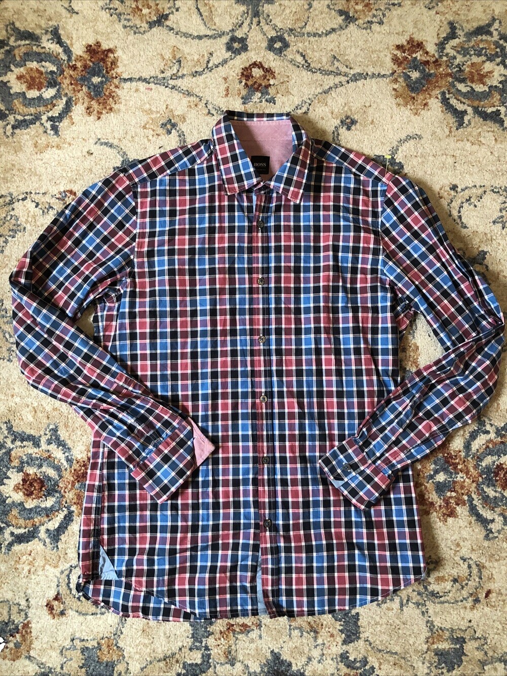 Hugo Boss Dress Shirt Regular Fit Plaid Button Up Mens Size Medium